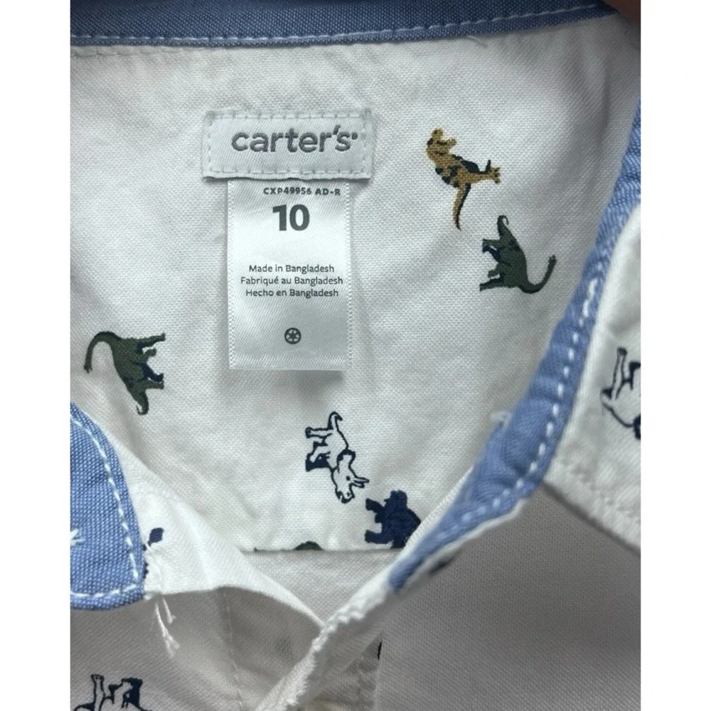 Carter's Dinosaur Oxford Boys Shirt Top Button Down Size 10‎